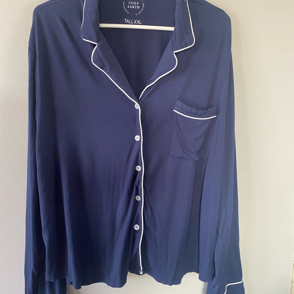 Cozy Earth Bamboo Navy‎ Pajama Top XXL tall